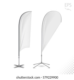 Outdoor Feather Flag. Advertising Banner Shield Mock Up, Template. Illustration Isolated On White Background. Ready For Your Design. Product Advertising. Vector	
