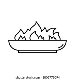 Outdoor Fire Pit icon. Linear logo of low bonfire bowl. Black simple illustration of campfire, accessory for backyard, picnic in nature. Contour isolated vector emblem on white background