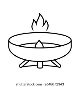 Outdoor fire pit with round stone border clean line scene Vector illustration