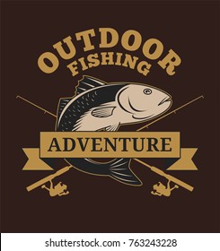 Outdoor fishing adventure with fish and fishing rod illustration for t shirt and other uses