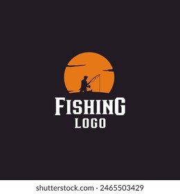 Outdoor Fishing Angler Logo Silhouette at Sunset