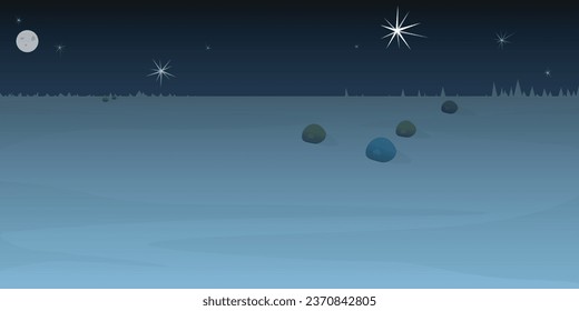 Outdoor fishing night time. Winter seasonal extreme fishing on frozen lake. Vector  cartoon background.