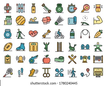 Outdoor Fitness Icons Set. Outline Set Of Outdoor Fitness Vector Icons Thin Line Color Flat On White