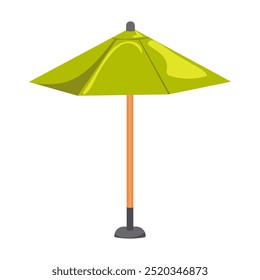 Guarda-chuva de piso ao ar livre em design plano. Tolerando parasol para praia ou café. Ilustração vetorial isolada.