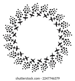 Outdoor forest vector frame. Scandi block print woodland border.