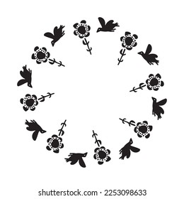 Outdoor forest vector frame. Scandi block print woodland border.