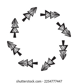 Outdoor forest vector frame. Scandi block print woodland border.