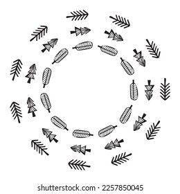 Outdoor forest vector frame. Scandi block print woodland border.