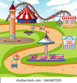 An outdoor funfair scene illustration