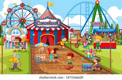 An outdoor funfair scene illustration