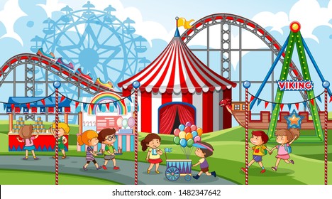 An Outdoor Funfair Scene Illustration