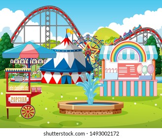 An outdoor funfair scene illustration