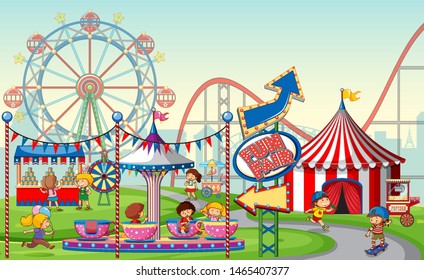 Outdoor Funfair Scene Kids Illustration Stock Vector (Royalty Free ...