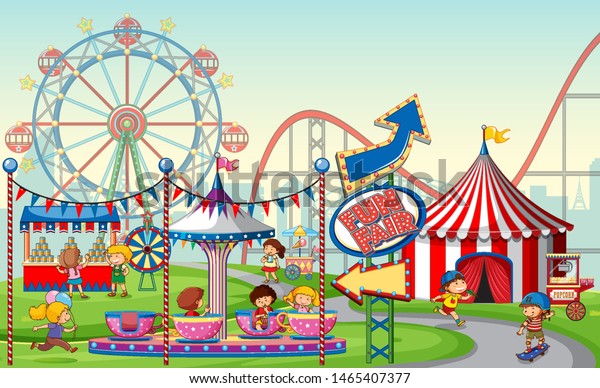 Outdoor Funfair Scene Kids Illustration Stock Vector (Royalty Free ...