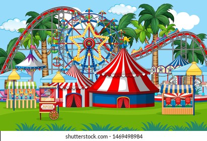 An outdoor funfair scene in park illustration