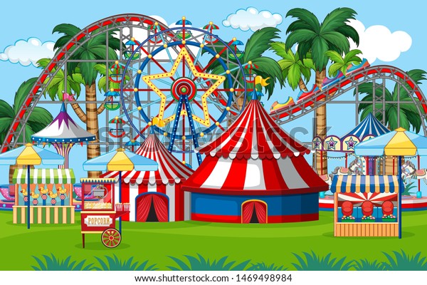 Outdoor Funfair Scene Park Illustration Stock Vector (Royalty Free ...