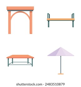 Outdoor furniture icons set cartoon vector. Various kind of modern furniture. Garden patio