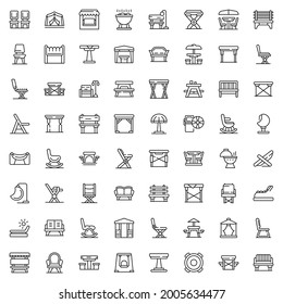 Outdoor Furniture Icons Set Outline Vector. Garden Deck. Patio Table And Bench