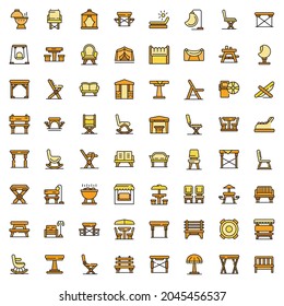 Outdoor Furniture Icons Set Outline Vector. Garden Deck. Patio Table And Bench