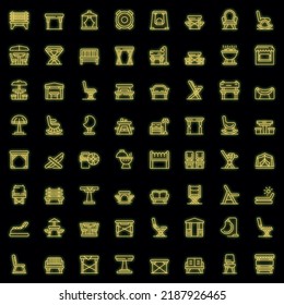 Outdoor Furniture Icons Set Outline Vector. Garden Deck. Patio Table And Bench