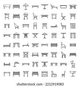 Outdoor Furniture Icons Set Outline Vector. Garden Patio. Deck Bench