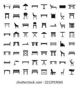 Outdoor furniture icons set simple vector. Garden patio. Deck bench