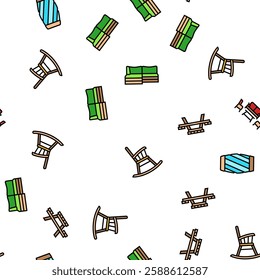 outdoor furniture patio garden vector seamless pattern thin line illustration
