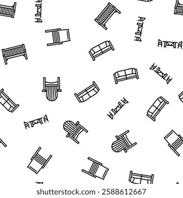 outdoor furniture patio garden vector seamless pattern thin line illustration