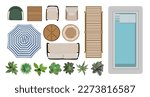 Outdoor furniture top view icons vector set.