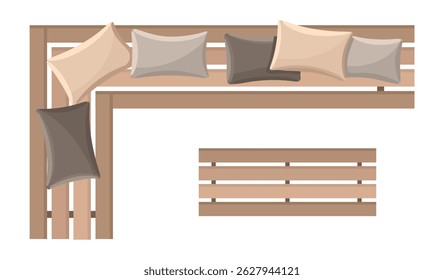 Outdoor meubilair bovenaanzicht. Lounge bank voor landschapsontwerp plannen. Vector.