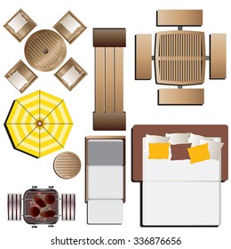 Outdoor Furniture Top View Set 15 For Landscape Design , Vector Illustration