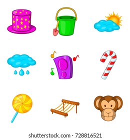Outdoor game icons set. Cartoon set of 9 outdoor game vector icons for web isolated on white background