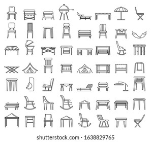 Outdoor garden furniture icons set. Outline set of outdoor garden furniture vector icons for web design isolated on white background