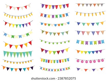 Outdoor garland icons set cartoon vector. Home party. Garland garden flag