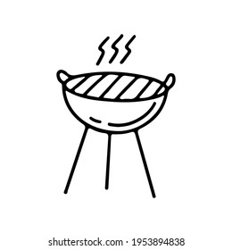 Outdoor grill in doodle style isolated on white background. Outline vector sketch illustration. Design for print, web, mobile, infographics