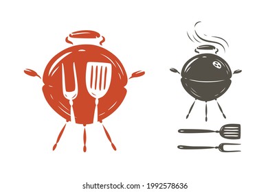 Outdoor grill symbol. BBQ food concept vector illustration