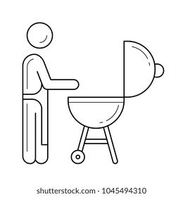Icono de línea vectorial de parrilla al aire libre aislado en fondo blanco. Cocina del chef en el icono de la línea de parrilladas de barbacoa para infografía, sitio web o aplicación.