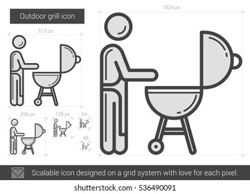 Outdoor grill vector line icon isolated on white background. Outdoor grill line icon for infographic, website or app. Scalable icon designed on a grid system.