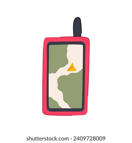outdoor handheld gps cartoon. hand trekking, hike navigator, receiver orientation outdoor handheld gps sign. isolated symbol vector illustration