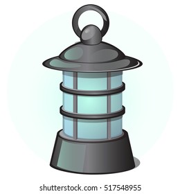 Outdoor hanging lantern in retro style isolated on a white background. Cartoon vector close-up illustration.