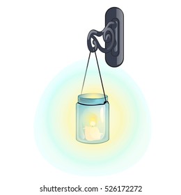 Outdoor hanging lantern in retro style isolated on a white background. Vector illustration.
