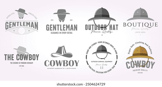 outdoor hat logo bundle set. mafia, cowboy, man, businessman and magician logo template illustration design