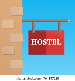 Outdoor hostel sign,flat style