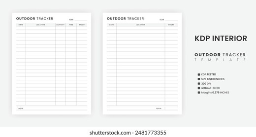 Outdoor Hours Tracker Template Printable, Track Your Time Outdoors, Outside Activity Logbook