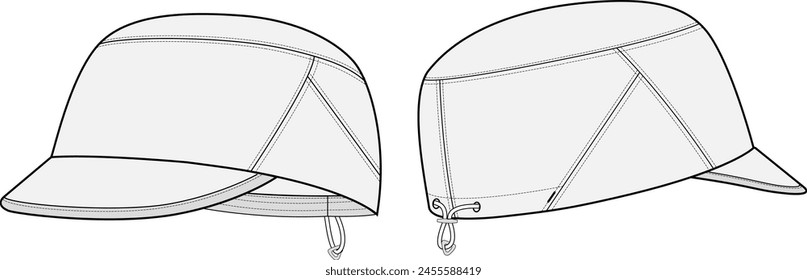 Outdoor Hunting Hat Front and Back Technical Illustration Vector 