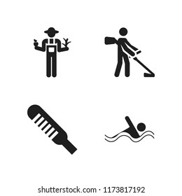 outdoor icon. 4 outdoor vector icons set. thermometer, farmer and swimming icon icons for web and design about outdoor theme