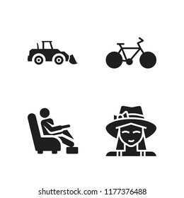 outdoor icon. 4 outdoor vector icons set. excavator, bicycle and relax icons for web and design about outdoor theme