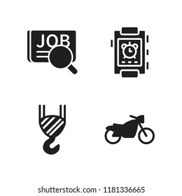outdoor icon. 4 outdoor vector icons set. smartwatch, looking for job and crane icons for web and design about outdoor theme