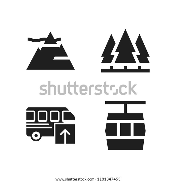 outdoor icon. 4\
outdoor vector icons set. bus, forest and mountain icons for web\
and design about outdoor\
theme