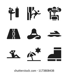 outdoor icon. 9 outdoor vector icons set. road, tourist and exercise icons for web and design about outdoor theme